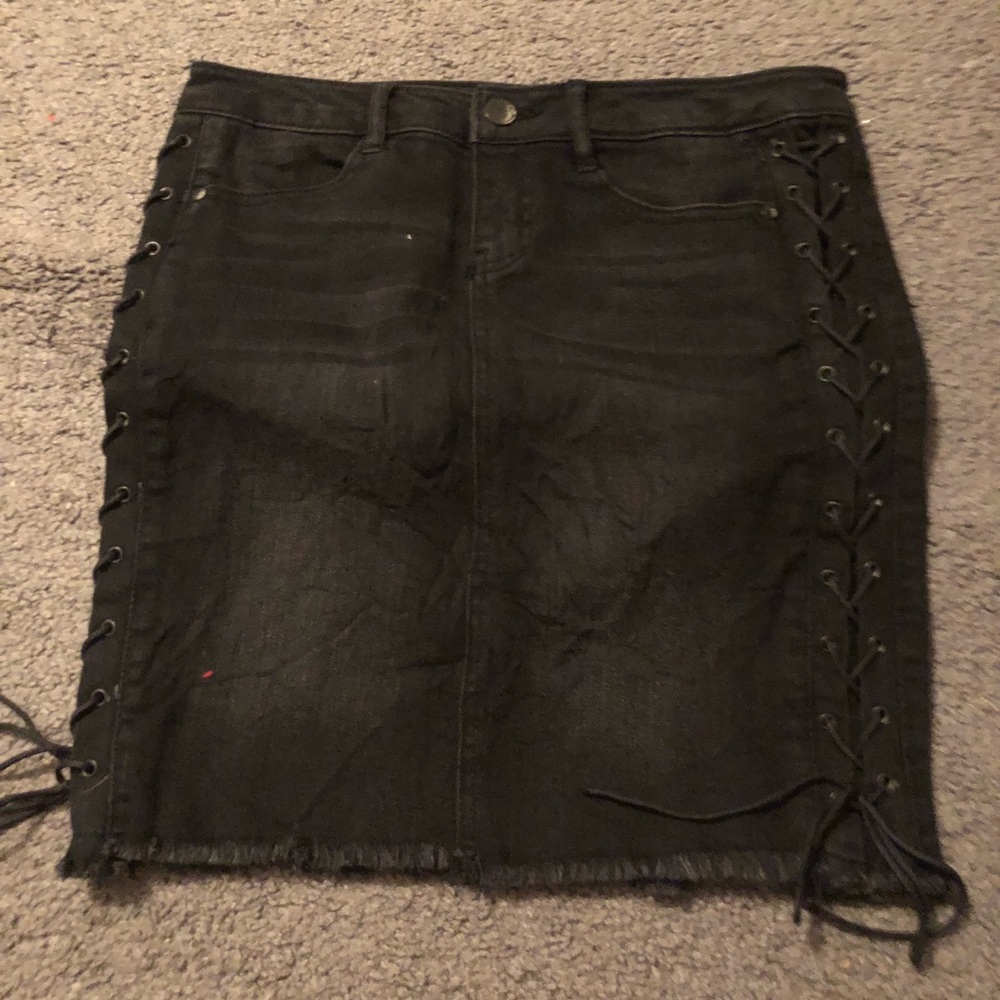 Dollhouse Lace Up Black Denim Skirt